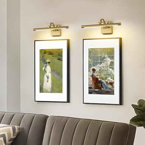 Brass Picture Lights for Wall Hard-Wired LED Picture Lighting Dimmable Art Light Gallery Lighting for Wall Portraits Artwork 15.75 inch 7W Warm White