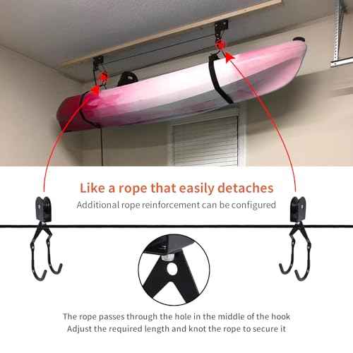 SYDSZ Cargo Box Ceiling Hoist ? Garage Pulley Lift System for Rooftop Cargo Carrier Fits Garage or Shed with 200lb Capacity for Roof Luggage Frame or Kayak, Canoe or Bicycles