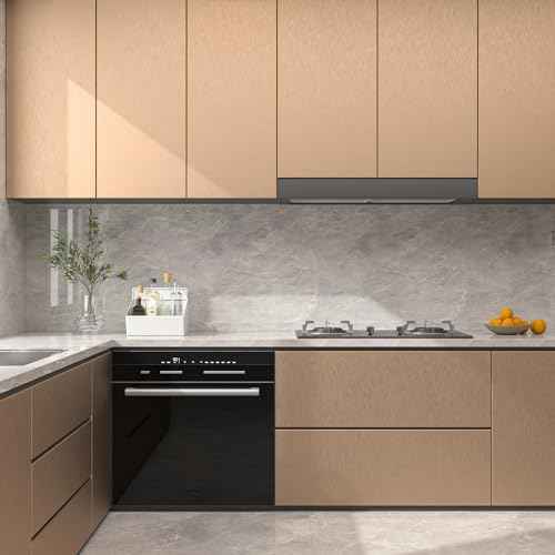 LACHEERY Brushed Stainless Steel Contact Paper for Kitchen Appliances Metallic Gold Wallpaper Peel and Stick Modern Waterproof Self Adhesive Metal Look Contact Paper for Fridge Dishwasher 15.8"x80"