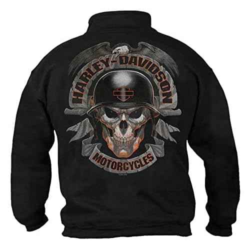 Harley-Davidson Men's Ghoulish Skull 1/4 Zip Cadet Pullover Sweatshirt - Black