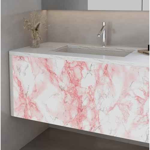 LACHEERY Marble Contact Paper Pink White Marble Peel and Stick Countertop Contact Paper for Countertops Waterproof White and Pink Wallpaper for Walls Bathroom Kitchen Counter Top Cabinet 15.8"x80"