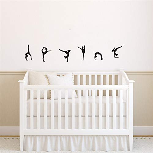 Home Decor Wall Sticker-Six Dance Girls Gymnastics Wall Stickers -Sport Vinyl Art Wall Mural Sticker Home Decoration Wall Papers (Black)