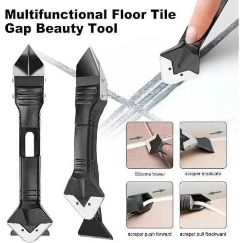 Silicone Caulking Tool Caulk Remover 3 in 1 (Stainless Steelhead), Sealant Finishing Tool Grout Scraper, Reuse and Replace 5 Silicone Pads, Great Tools for Kitchen Bathroom Window, Sink Joint