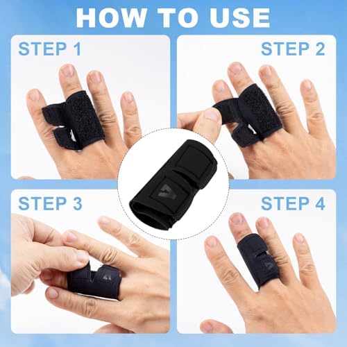 2pcs Adjustable Single Finger Sleeve, Upgraded Straps Finger Splints Protectors for Sports Injury Relief, Compression Neoprene Thumb Supplies for Basketball, Tennis, Volleyball, Badminton, Golf- Black