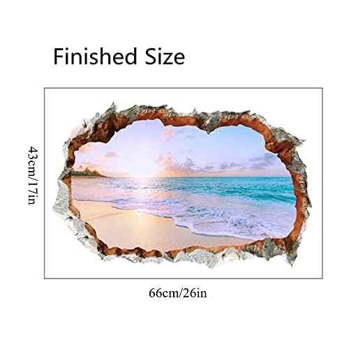 3D Broken Wall Removable Sunny Beach Wall Stickers for Bedroom Living Room Study TV Background Decoration