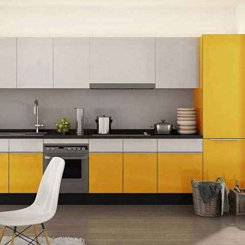 LACHEERY Glossy Yellow Contact Paper Decorative Self Adhesive Countertop Contact Paper Waterproof Wallpaper Peel and Stick Shinny Wall Paper Roll for Kitchen Cabinets Furniture DIY Project 15.8"x80"
