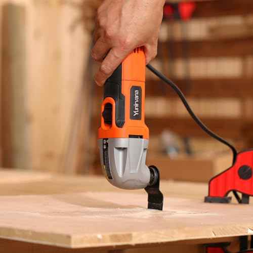 Oscillating Tool, 1.5A Oscillating Multi Tool with 3¡Æ Oscillation Angle, 12pvs Accessory: 3 Saw Blades, Semi-Circle Blade, Sanding Plate, 6 Sanding Papers for Cutting, Grinding, Sanding