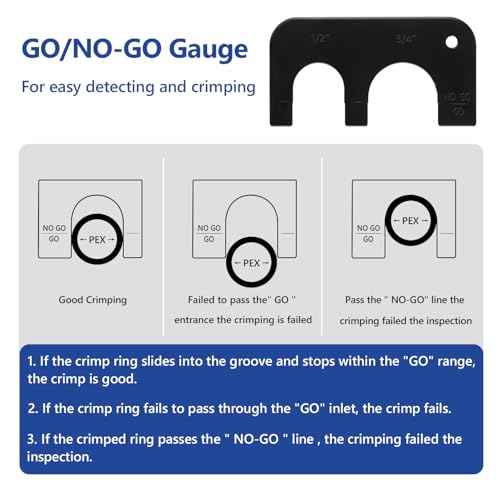 1/2" & 3/4" Combo PEX Crimping Tool for Copper Crimp Rings with Go/No-Go Gauge, ASTM F1807 Standard Compliant