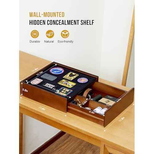 1TG Concealment Furniture, Concealment Shelf Wall Mounted Hidden Storage Box Compartment Furniture Hidden Shelf Wooden Picture Photo Frame with Patches Display Panel(Red Brown)