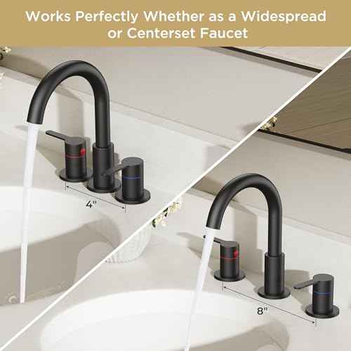 8 inch Bathroom Sink Faucet, Matte Black Bathroom Faucet with Aerator, 360¡Æ Swivel High Arc Spout, cUPC NSF Certified, CEC & DOE Compliant with Pop-Up Drain Assembly