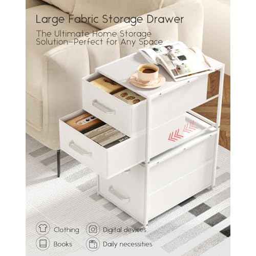 Stackable Storage Drawers - 2 Tier Closet Drawers, Closet Organizer with Metal Handles, Night Stand with Collapsible Bins, Fabric Dresser for Bedroom, Dorm, Office, White, 1 Pack
