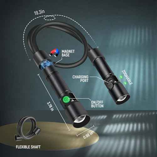 CLAKAP LED Neck Light, 1800Lumens Rechargeable Neck Flashlight with Magnetic Base, Detachable Neck Work Light with Zoomable Flashlight, Flexible Around Mechanic Neck Lamp for Car Repairing Reading