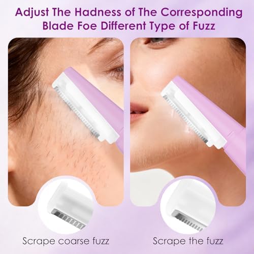 Sonic Dermaplane Razor for Women Facial Peach Fuzz Remove - Facial Hair Removal Kit with 12 Blades, 3 Speeds & LED Light