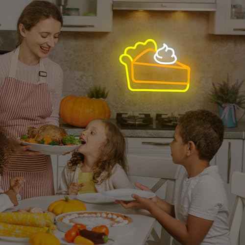 Thanksgiving Pumpkin Pie Neon Sign for Wall Decor Thanksgiving Decorations Pumpkin Led Sign Dimmable Cake Neon Light Up Sign for Business Pie Party Decorations Restaurant Coffee Fireplace Fall