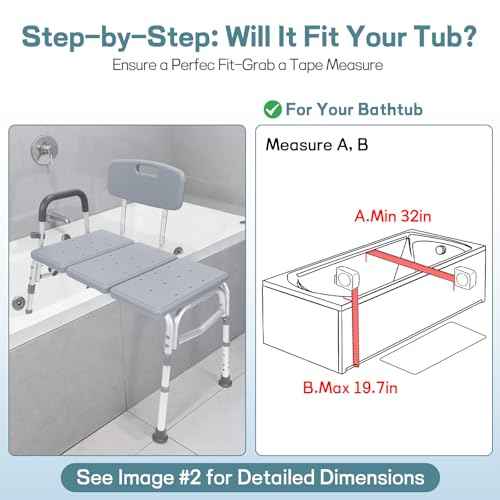 TABEKE Tub Transfer Bench for Bathtub, 500lb Shower Chair with Backrest & Armrest, Height Adjustable Shower Bench, Tool Free Assembly Shower Seat for Elderly and Disabled-Gray