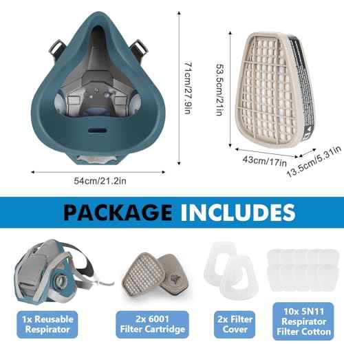 Reusable Respirator Mask with Filters 6001, Half Face Gas Mask For Chemical Spraying Painting Welding Construction