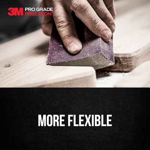 3M Pro Grade Precision 3-in-1 Sanding Sponge, 320 Grit X-Fine, 2 Sponges, Washable & Reusable, for Wood, Metal, Drywall, and Paint Finishing ? Flexible Foam, Contoured, Angled, Flat