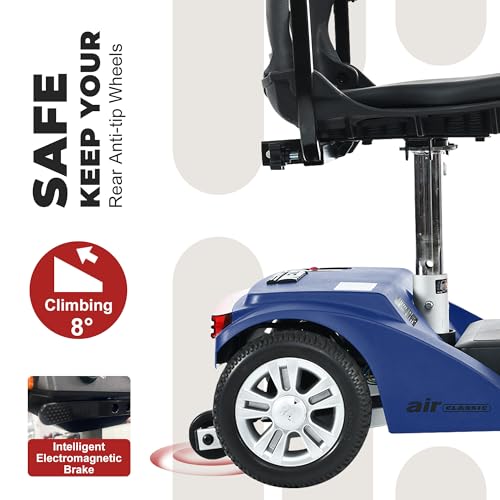 Metro Mobility Powered Mobility Scooters, 4 Wheel Mobility Scooters for Adults 265 lbs Folding Mobility Scooter Lightweight Headlight Electric Scooters for Seniors 10 Miles with USB Charger Port Blue