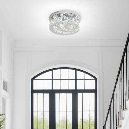 11.8 Inch Crystal Chandelier Flush Mount Ceiling Light Fixture, 2 Tier Height Adjustable (Max 23.62"), 36W LED Modern Chandeliers for Bedroom Kids Room Hallway (6000K, Star Moon Light)