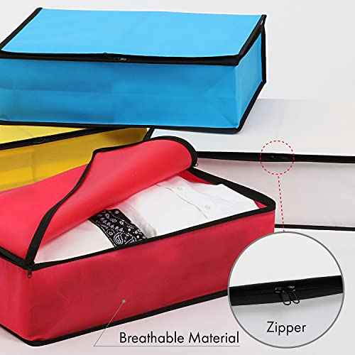 Astro Clothes Storage Bags, 4 Pack Clothes Storage Bins Foldable Closet Organizers, Breathable Material, Zipper for Sweaters, T-Shirts, Red Yellow White Blue, Artwork, Piet Mondrian Style, Gifts