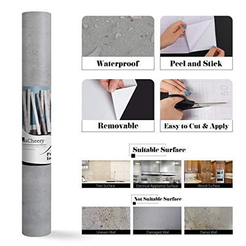 LaCheery Extra Thick Stained Concrete Wallpaper Peel and Stick Plain Grey Cement Contact Paper Vinyl Concrete Wall Paper Roll for Bedroom Wall Kitchen Countertops Table Plastered Effect 15.8 x 80 Inch