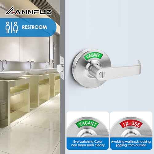 Vacant Occupied Bathroom Door Handle Lock,Privacy Lever with Large Indicator,in-Use or Vacancy Indication Occupied Deadbolt,Commercial Door Handle Lock for Public Restrooms(Satin Nickel)