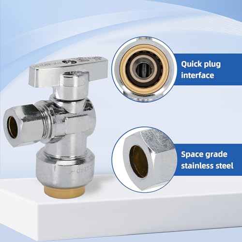 12PCS Push Angle Stop Valve 1/2"x3/8" - No Lead Brass Angle Stop Valve Push to Connect, Easy Install Sink Shut Off for Toilet & Faucet Plumbing, Durable Compression Fit Technology Topfurn