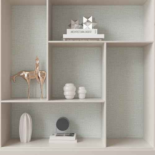 CHIHUT Light Blue and Gold Faux Grasscloth Wallpaper Peel and Stick Self Adhesive Removable Textured Linen Fabric Contact Paper for Cabinets Countertops 17.7''x100'' Grass Cloth Wallpaper for Bedroom