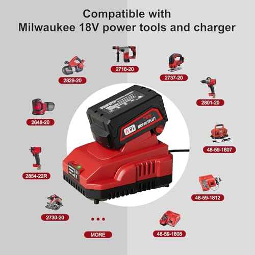 LP 18V 6.0Ah Battery and Charger Set Compatible with Milwaukee M-18 Batteries and Charger,18V Lithium Ion Battery for Cordless Power Tools
