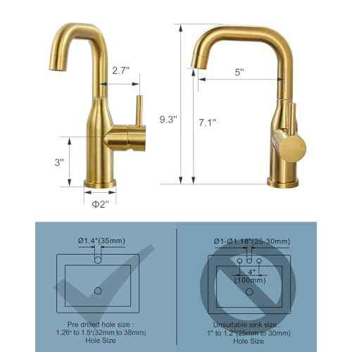 Bar Sink Faucet Single Hole: ARCORA Brushed Gold Wet Bar Faucets - Prep Sink Faucet 360 Swivel - Small Kitchen Bathroom Faucet with cUPC Supply Lines