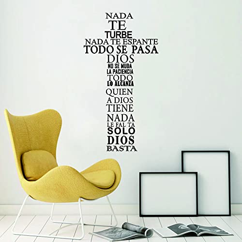 "Nada te turbe"Wall Sticker "Solo Dios Basta"Wall Decor Cross Wall Decal~Spanish Quote Decals for Family Decoration Effect Size:23"x40"inch (Black-JWH286-NADA)
