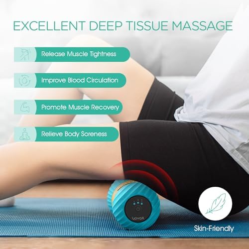 Vibrating Peanut Massage Ball Roller, Electric Double Lacrosse Massage Ball with 4 Intensities for Muscle Pain Relief, Rechargeable Deep Tissue Massage, Yoga Sports Fitness MB300 (Blue)