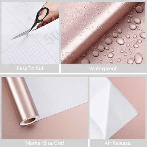 WESTICK Rose Gold Refrigerator Vinyl Wrap Peel and Stick Brushed Metallic Wallpaper Removable Waterproof Golden Stainless Steel Contact Paper for Appliances Kitchen Cabinet Countertop Fridge 15.8"x80"