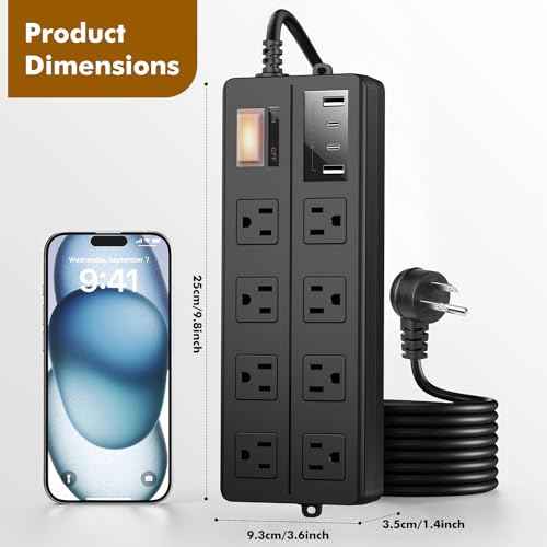 VNJ Outdoor Power Strip with 8AC Outlets + 4USB Ports, IPX6 Waterproof Surge Protector, Safety Lock Design and ETL-Certified Cables, 15FT Extension Cord for Home, Garden, and Commercial Use