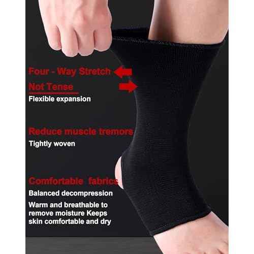 Handepo 4 Pairs Muay Thai Ankle Wraps MMA Compression Foot Sleeve Ankle Braces Sock Support for Men Women Kickboxing Martial Arts Gym Running Sports(Black)