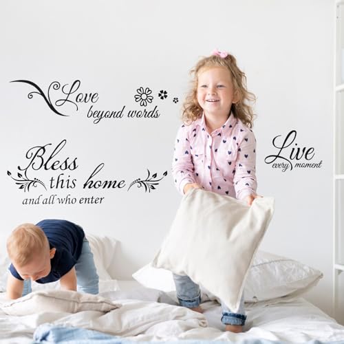3 Sheets Motivational Wall Decor, Bless This Home Wall Decor, Inspirational Decals, Live,Love,Laugh, Bible Verses Wall Sticker Decorations for Living Room Family