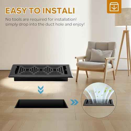 Floor Register 2x14, Heavy Duty Walkable Steel Floor Vents Ease Adjust Air Flow Direction Floor Registers, Boston Design, Black Air Floor Vent Covers for Home