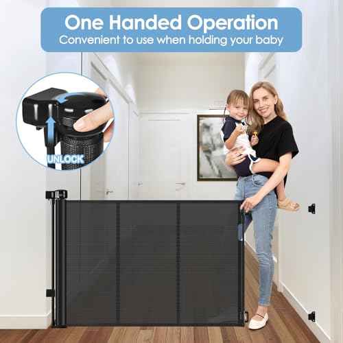 Reinforced Retractable Baby Gates with Support Rods, Extends up to 55¡± Wide, Retractable Dog Gate for Doorways Prevent Bottom Crawling Through, Mesh Pet Gate for Stairs Indoor Outdoor, Black
