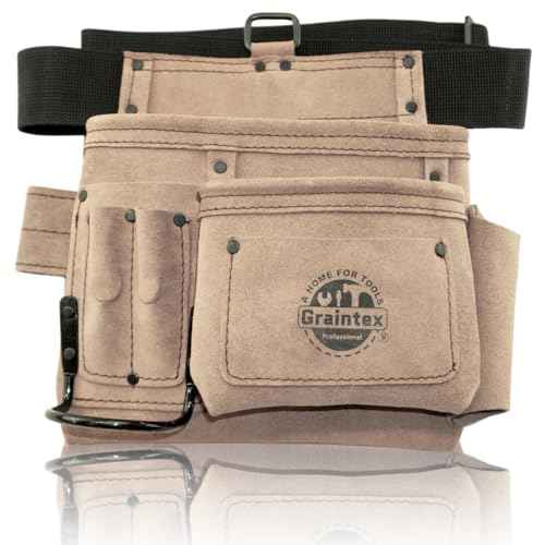 Graintex 5 Pocket Suede Leather Tool Belt/Bag, Multipurpose Leather Tool Belt for Women and Men, Ideal for Construction, Electrician, Handymen, Carpenter, Gardening Pouch & DIY Projects