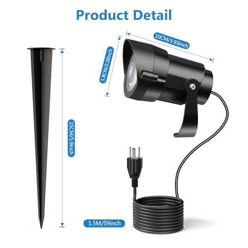 HIBOITEC 12W Spot Lights Outdoor 120V Landscape Lighting Waterproof Spotlight with 4.9ft 3-Plug LED Plug in Landscape Lights for Yard Gardern Decorations 2700K 6Pack