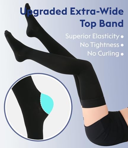Thigh High Compression Stockings Closed Toe for Men & Women, Opaque, KEKING 15-20mmHg Graduated Compression Leg Support Hose with Silicone Band - Swelling, Varicose Veins, Edema, DVT, Black 5X-Large