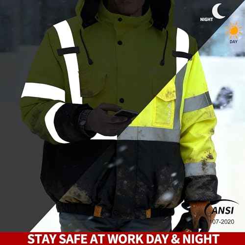 FATONE Hi Vis Jackets for Men Reflective Safety Bomber Jacket Cold Weather, Construction Winter Coat for Work