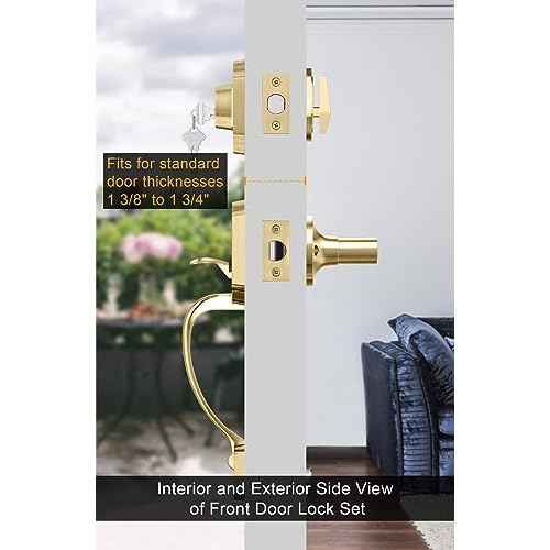 goldenwarm Front Door Handle and Deadbolt Set, Gold Front Door Lock Set with Reversible Handle Lever, Classic Brass Front Door Hardware, Front Door Handles and Locks