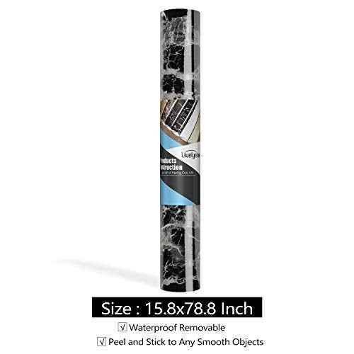 Livelynine Peel and Stick Countertop Contact Paper Waterproof Kitchen Countertop Paper Black Marble Wallpaper Bathroom Counter Top Vinyl Wrap Desk Table Cabinet Covers Removable Backsplash 15.8x78.8
