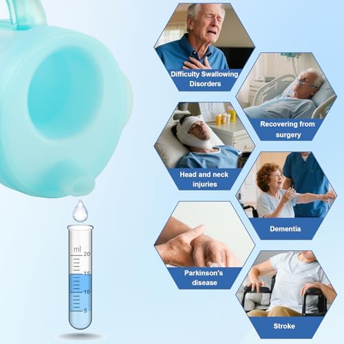 Dysphagia Cup for Adults with Difficulty Swallowing, Sippy Cup for Elderly Spill Proof 5cc, 10cc, 15cc, No Spill Slow Flow Regulating Drinking Cup to Prevent Choking (Transparent Blue)