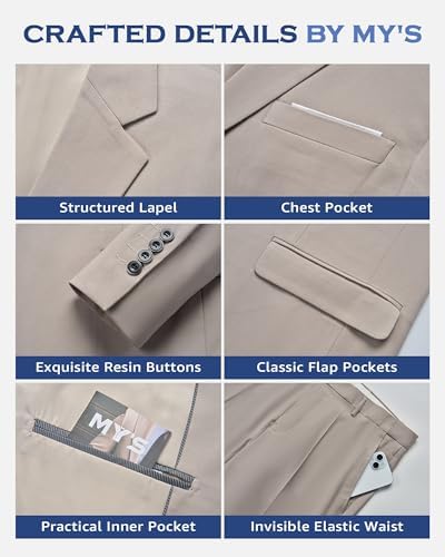 MY'S Men's 2 Piece Slim Fit Suit, One Button Jacket Pants Set with Tie