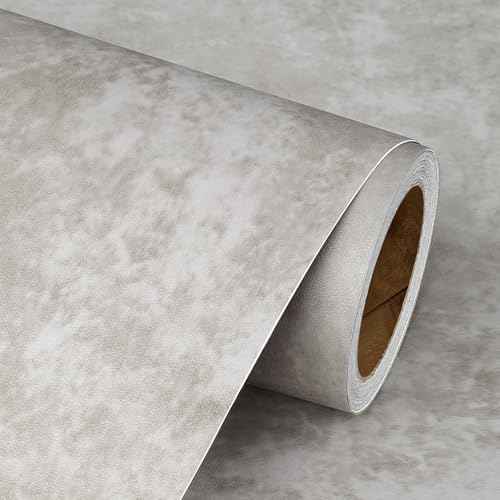 Livelynine Limewash Concrete Wallpaper Peel and Stick Cement Wall Paper for Bedroom Dorm Room Light Grey Vinyl Wrap Concrete Contact Paper for Kitchen Countertops Waterproof Durable 15.8x78.8 Inch