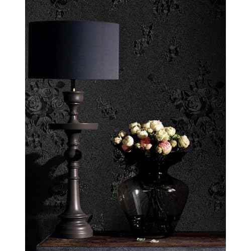Black Peel and Stick Wallpaper Floral Black Wallpaper 17.7inch x 118.1inch Embossed Flower Contact Paper Peel and Stick Textured Self Adhesive Removable Wall Paper Floral Vinyl for Cabinets