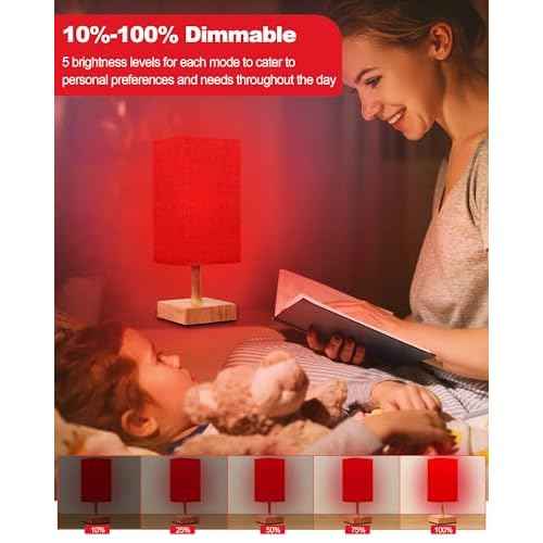 Red Light Night Light Lamp for Sleep, 670nm Red Nightlight Desk Lamp for Bedroom with Multi-Color and Brightness Options Remote Control USB Charging Elegant Design