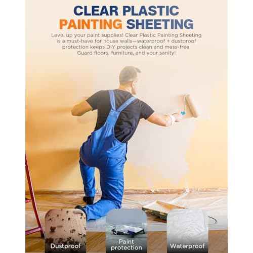 0.7 Mil Plastic Drop Cloths for Painting, 9x12 Ft Extra Large Painting Supplies, Plastic Sheet Dust Cover for Furniture, Floor, Couch Protector (10-Pack)